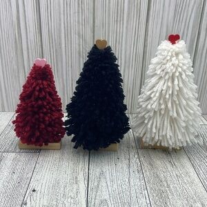 Handmade 3 fluffy mini wool trees with hearts to decorate Valentine's Day